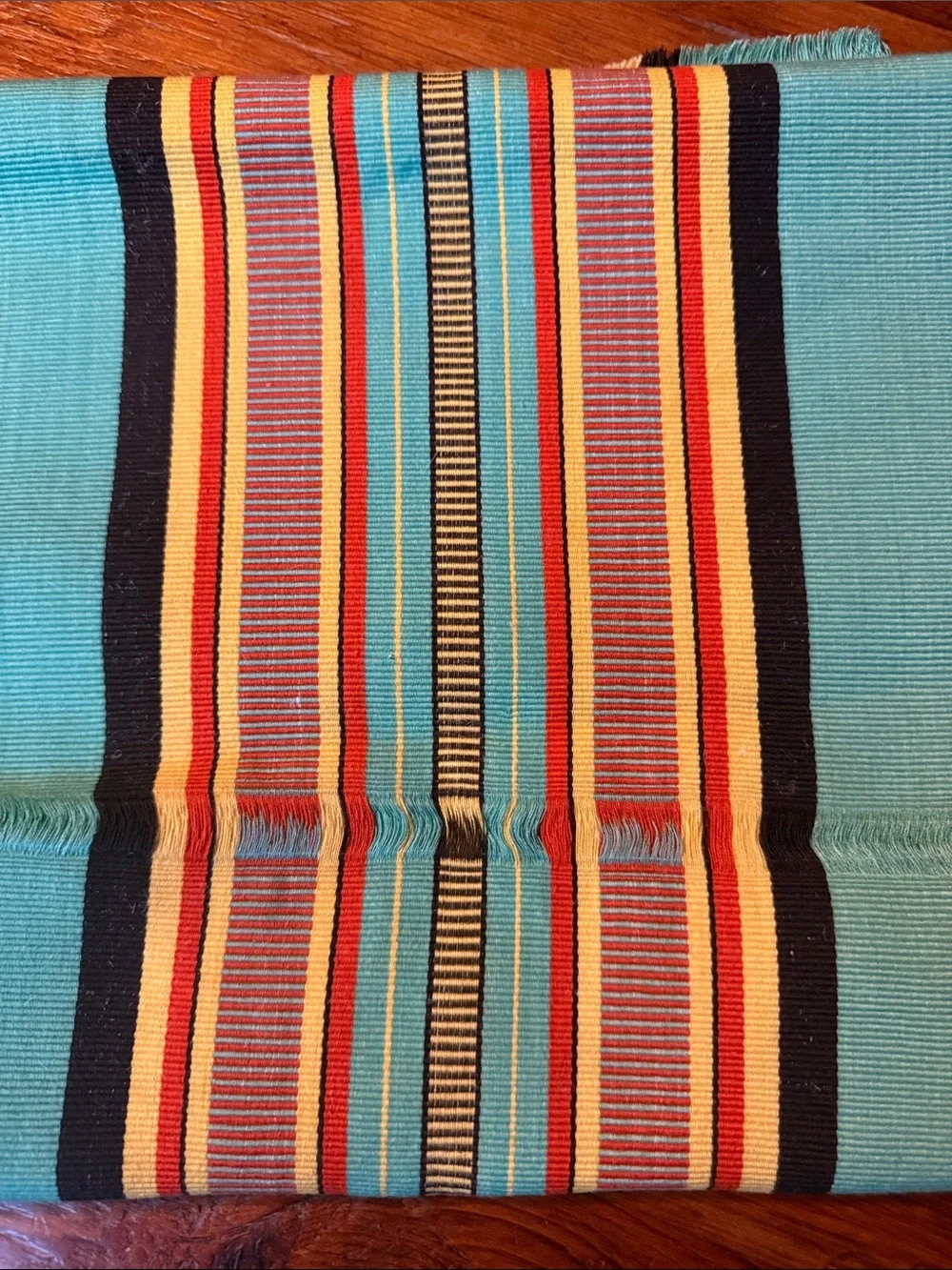 🌵91”x12” Turquoise Striped Table Runner